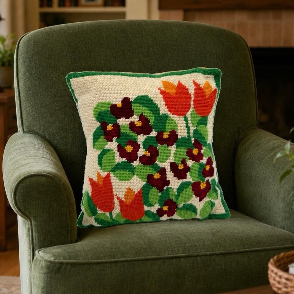 Vintage Needlepoint Pillow